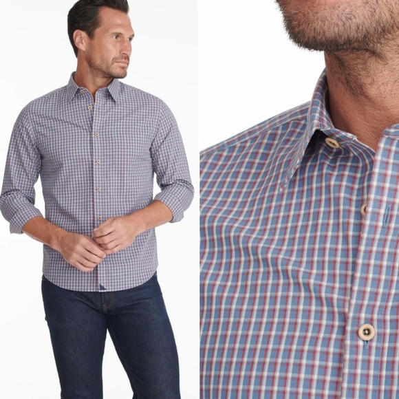 Untuckit Blue Red Check  Wrinkle-Free Long Sleeve Fabiano Shirt Small - Picture 1 of 14